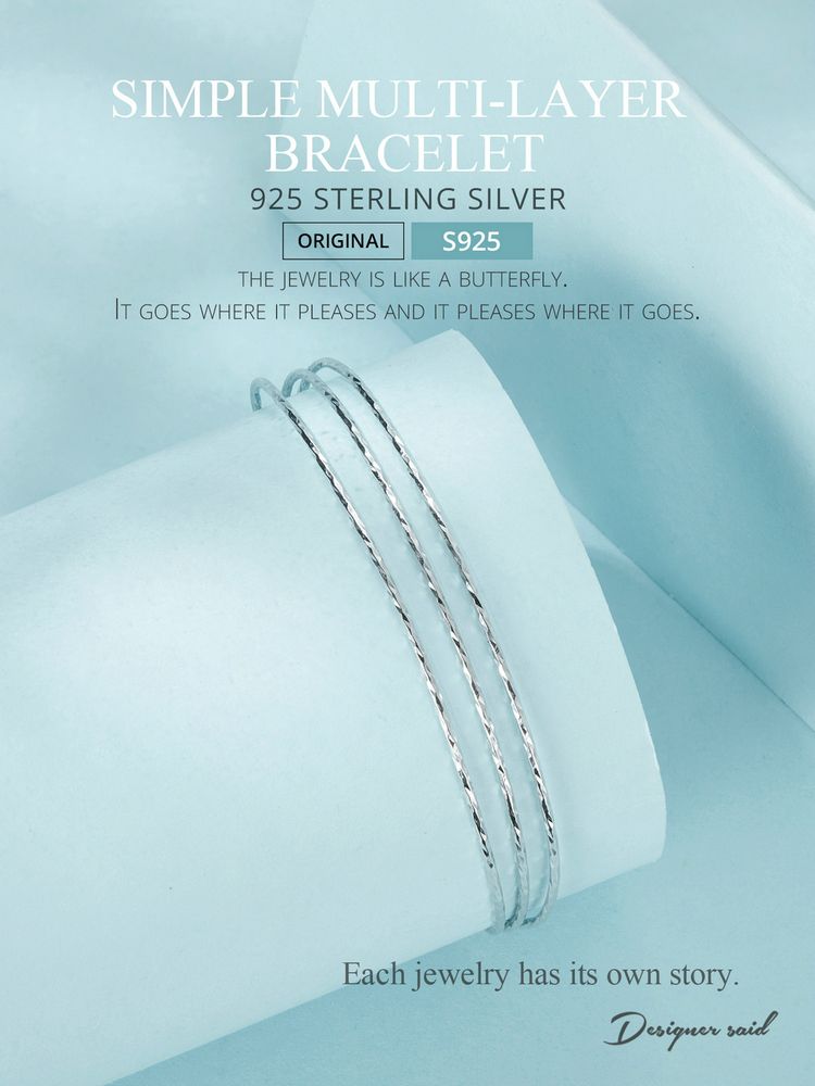 Minimalist Multi-layer Bangle , 925 Sterling Silver Bracelet For Women_voghion.com
