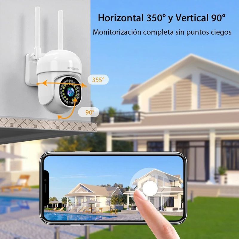 Cámara de seguridad PTZ - Cobertura total de 360°, visión nocturna HD de 1080p, audio bidireccional, resistencia al agua IP66, visualización remota a través de teléfono inteligente, detección de movimiento_voghion.com