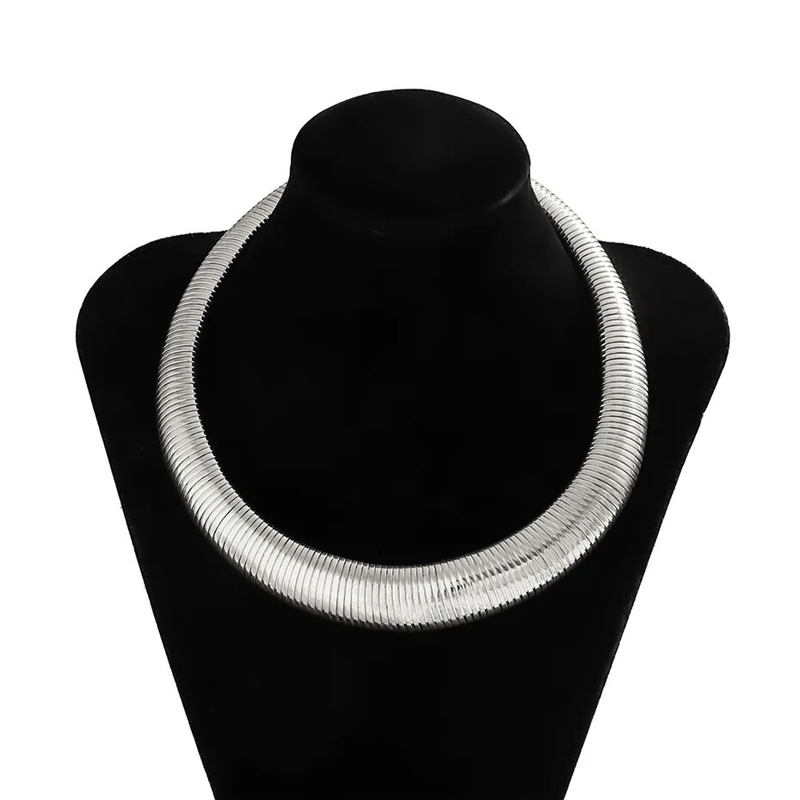 Gypsy Exaggerated Heavy Metal Twisted Torques Choker Necklace for Women Spiral Big Chunky Chain Grunge Jewelry Steampunk_voghion.com