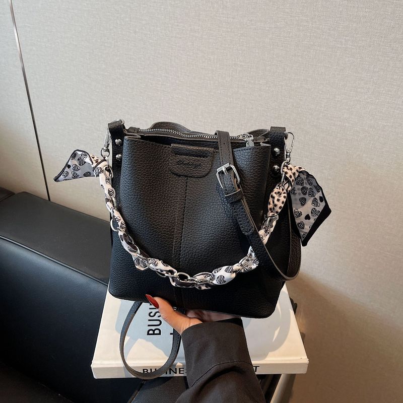 per donna modello litchi catena secchiello portatile 2025 nuova sciarpa di seta morbida pelle singola tracolla color-block_voghion.com