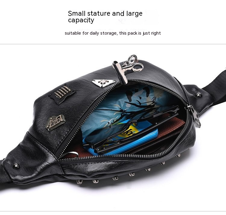 Männer brusttasche punk stud vintage umhängetasche mode PU multifunktionale gürteltasche straße lässig umhängetasche männer_voghion.com