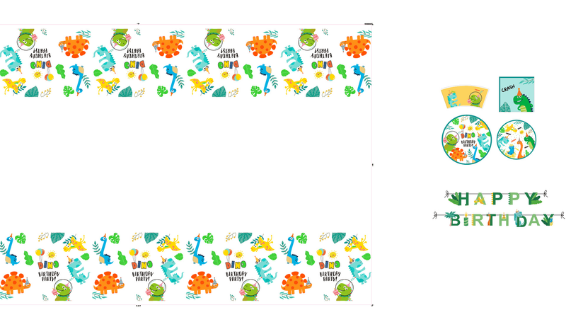 Green Cute Dinosaur Children's Birthday, Paper Plate, Paper Cup, Table Cloth, Props, Party Decoration, Tableware Set_voghion.com