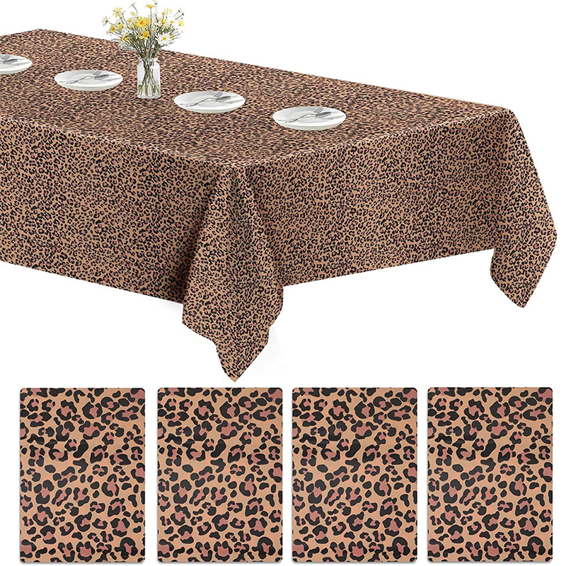 1 piece leopard print disposable plastic tablecloth, kitchen table tablecloth for Thanksgiving Christmas wedding party birthday home decoration_voghion.com