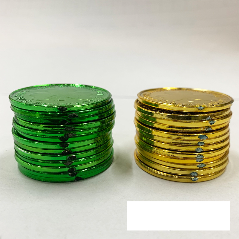 5/150pcs St. Patrick's Day Irish shamrock plastic gold coin game raffle chips toy coin props decoration_voghion.com