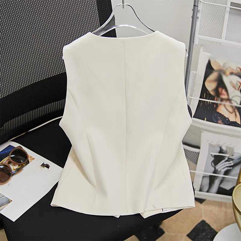 Damenbekleidung Mode Taille kurze Weste Jacke im Sommer High-End-Temperament V-Ausschnitt weißen Anzug Weste_voghion.com