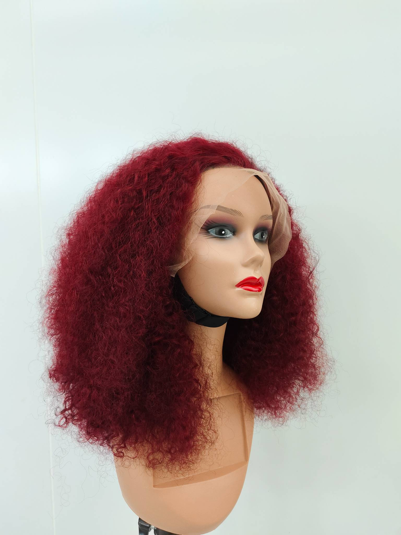 Afro Kinky Curly 13x4 Lace Closure Perücke Echthaar 99J weinfarben 20in Perücke Lockige Echthaarperücken_voghion.com