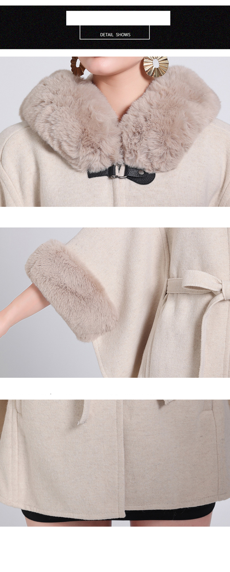 Mantella con cappuccio e colletto in lana, cardigan in pizzo lavorato a maglia da donna, cappotto in lana taglie forti_voghion.com