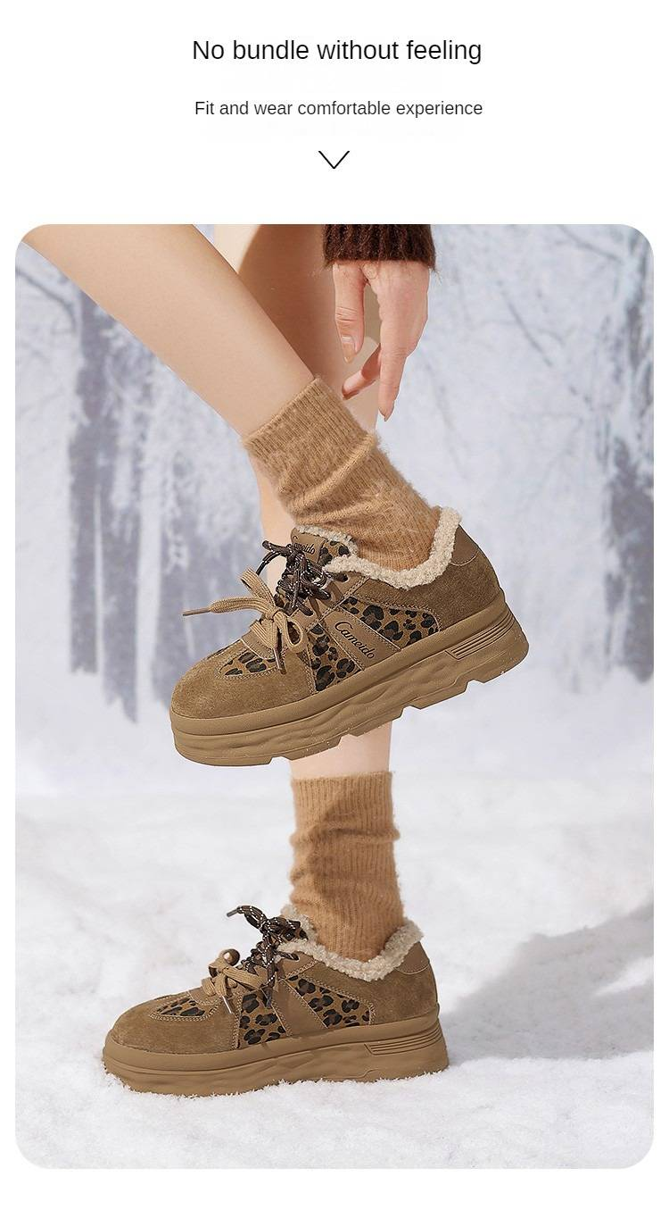 CameidoWomen's thick-soled sneakers with fleece lining, suede patchwork, double laces, casual shoes for autumn and winter in 2024._voghion.com