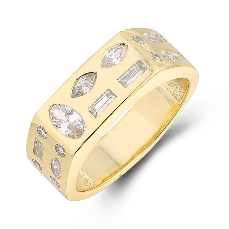 Anello con goccia d'acqua in argento + 14K con design di nicchia, intarsiato con mattoni, anello con indice di personalità irregolare di fascia alta_voghion.com