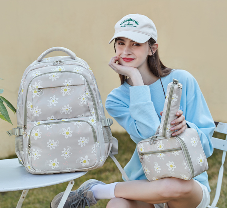 Rucksack für Mädchen, süßer Gymnasiast, bedruckter Rucksack mit großer Kapazität, einfache und frische Schultasche für Grundschüler_voghion.com