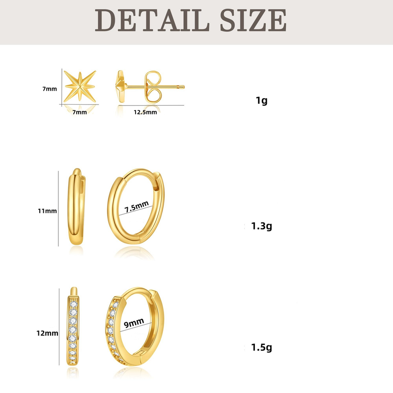 Boucles d'oreilles étoile à huit branches, légères, luxueuses, haut de gamme, exquises et polyvalentes, trois pièces, incrustées de diamants._voghion.com