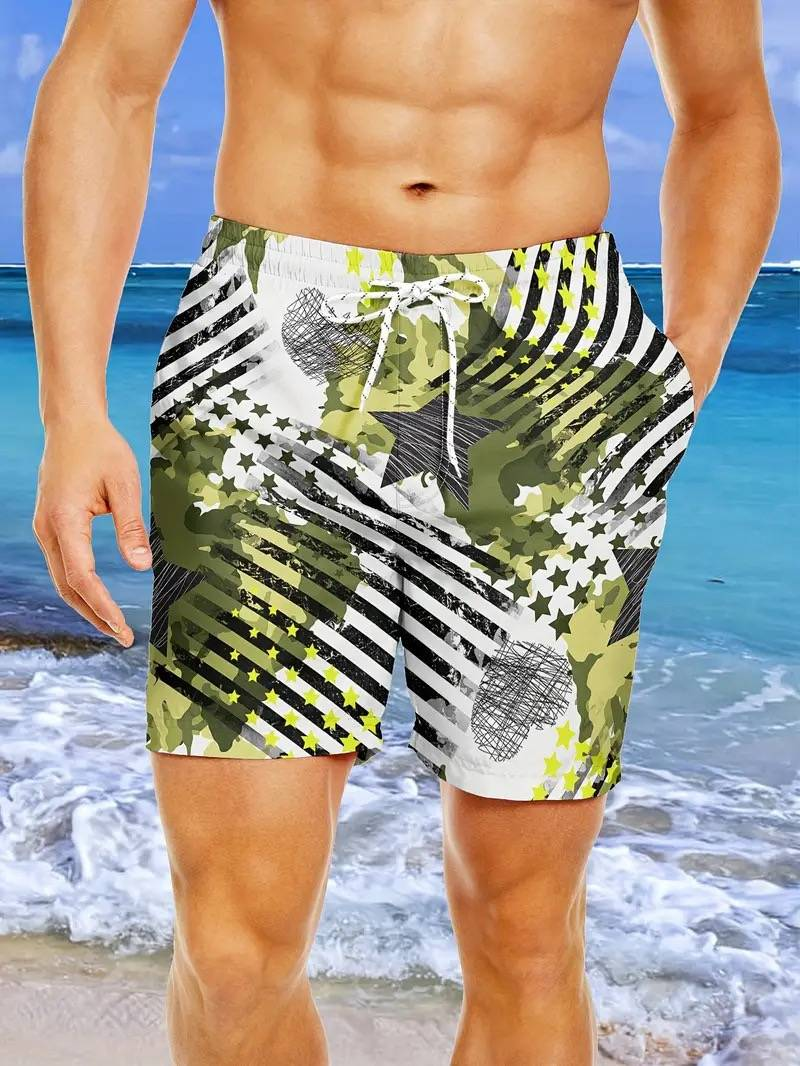 2025 Men's Four-season Casual 3D Printed Straight-cut Sports Beach Pants With Drawstrings_voghion.com