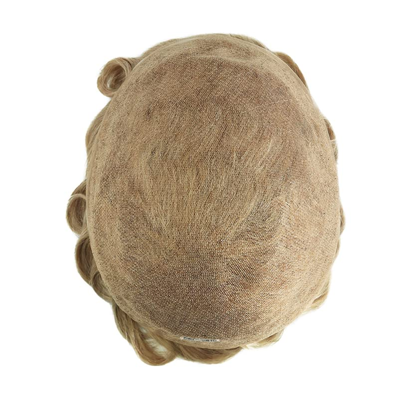 Französisches Spitzen-Toupet für Männer, 100 % Echthaar-Ersatzsystem, natürlicher Haaransatz, Haarteile, echte Herrenperücke, hellblond, Farbe #22R_voghion.com