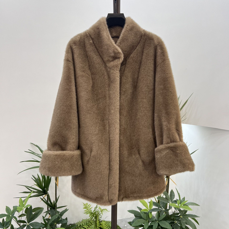 Damenbekleidung Kunstnerzmantel – Übergroße Teddyjacke (6 neutrale Farben)_voghion.com