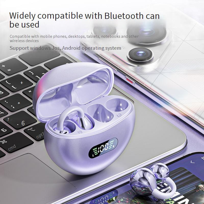Open-Ear Bluetooth Earbuds, Wireless Clip-On Earphones With Hybrid Bone Conduction, 8H Playtime, Hi-Fi Stereo Sound, IPX5 Waterproof, Noise Reduction_voghion.com