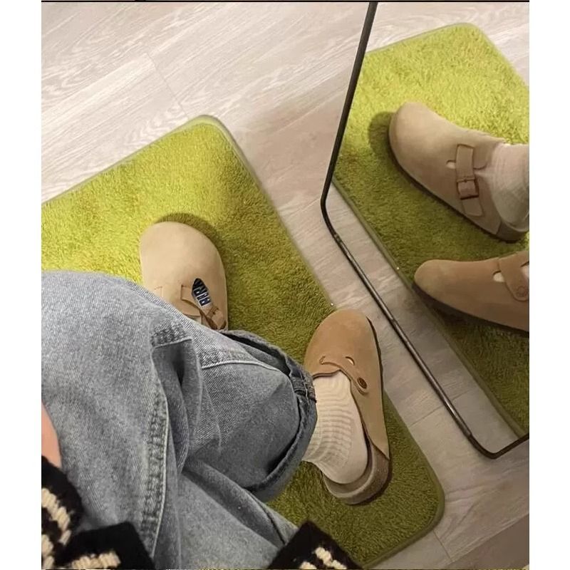 Neue Retro-Mode Damenschuhe Einfarbige Slingback-Schuhe mit weicher Sohle Runde Zehenpartie Dickbesohlte Wildleder-Clogs Sandalen Outdoor Beach_voghion.com