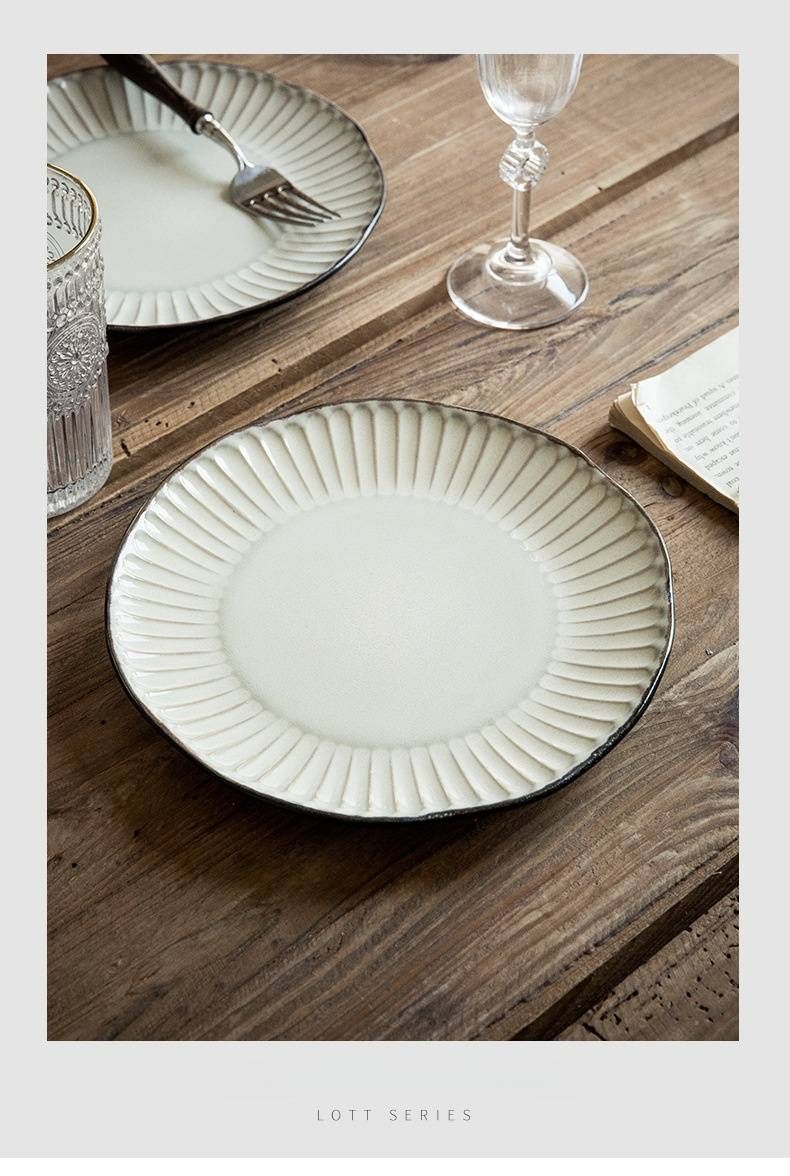 Handcrafted Irregular Ceramic Dinner Plate – Rustic Embossed Steak Plate For Gourmet Dining & Farmhouse Tablescapes – Microwave Safe_voghion.com