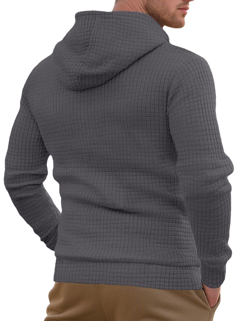 Men’s Jacquard Hooded Sweatshirt – Slim Fit Cotton Blend Pullover With Kangaroo Pocket, Quilted Checkerboard Pattern For Streetwear & Casual Wear_voghion.com