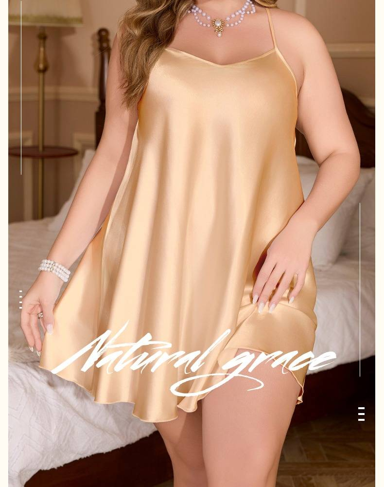 Women's Plus Size Satin Pajama Set Summer Short Nightgown Sleepwear Loungewear Comfortable & Breathable_voghion.com