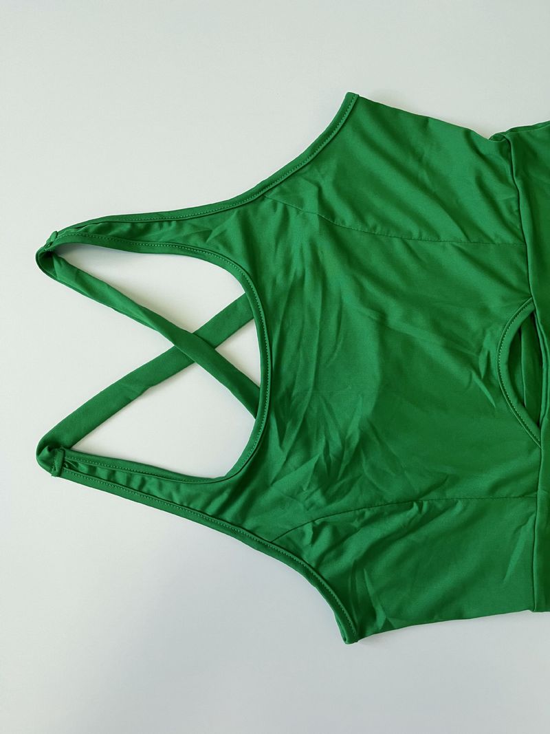 Tweedelige Illusion U-hals afslankende modieuze tanktop met aansluitende shorts, effen kleur, open rug, uitgeholde strakke romper voor dames_voghion.com