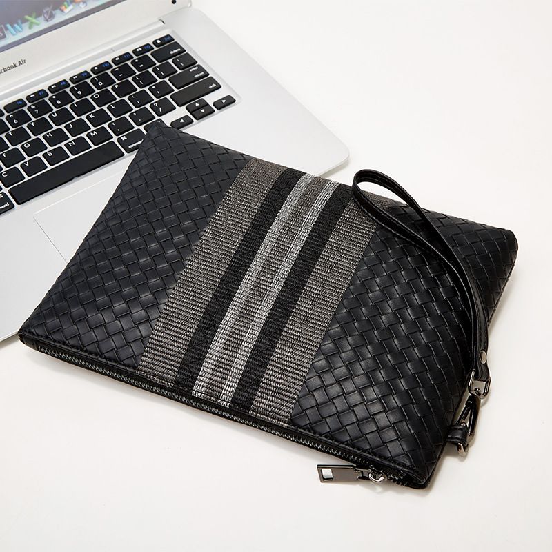 2022 New Woven Striped Men's Handbag Document Business Clutch Bag_voghion.com