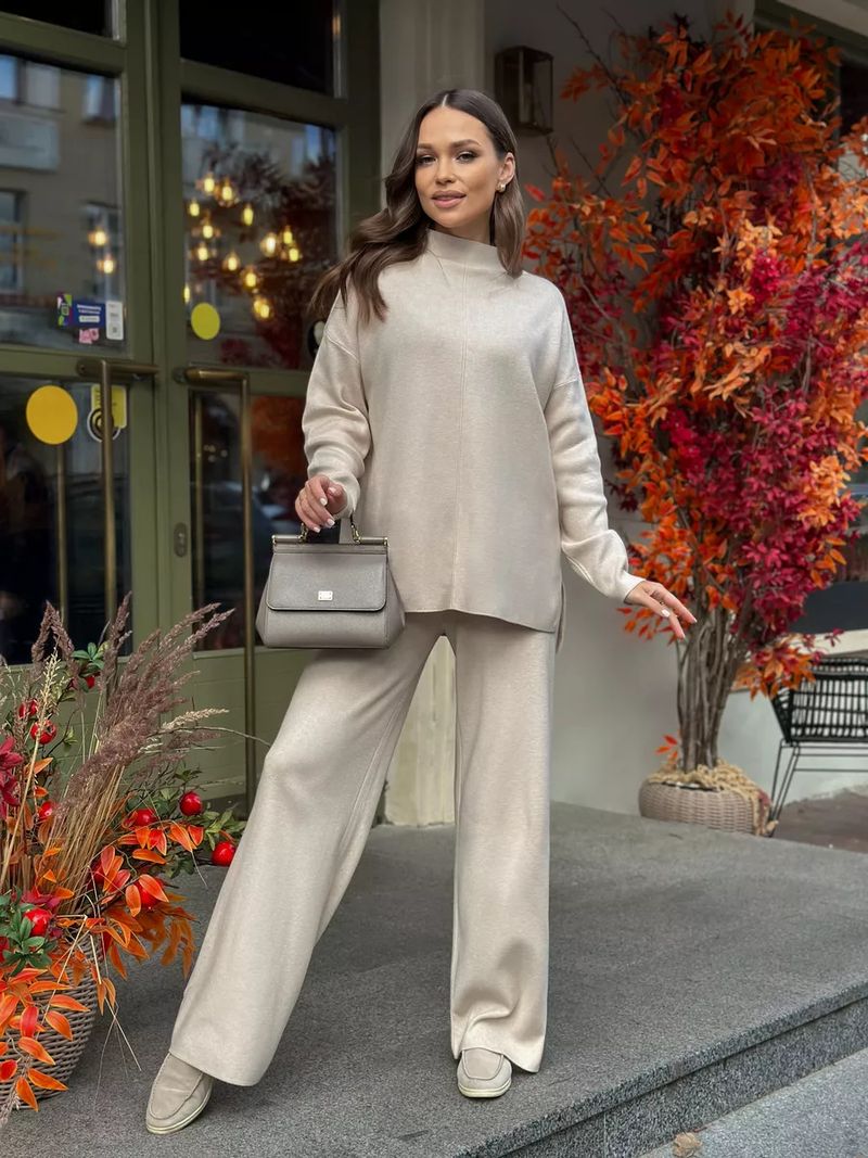 Maglione lungo e largo casual con maniche russe per autunno e inverno, per donna, con spacco_voghion.com