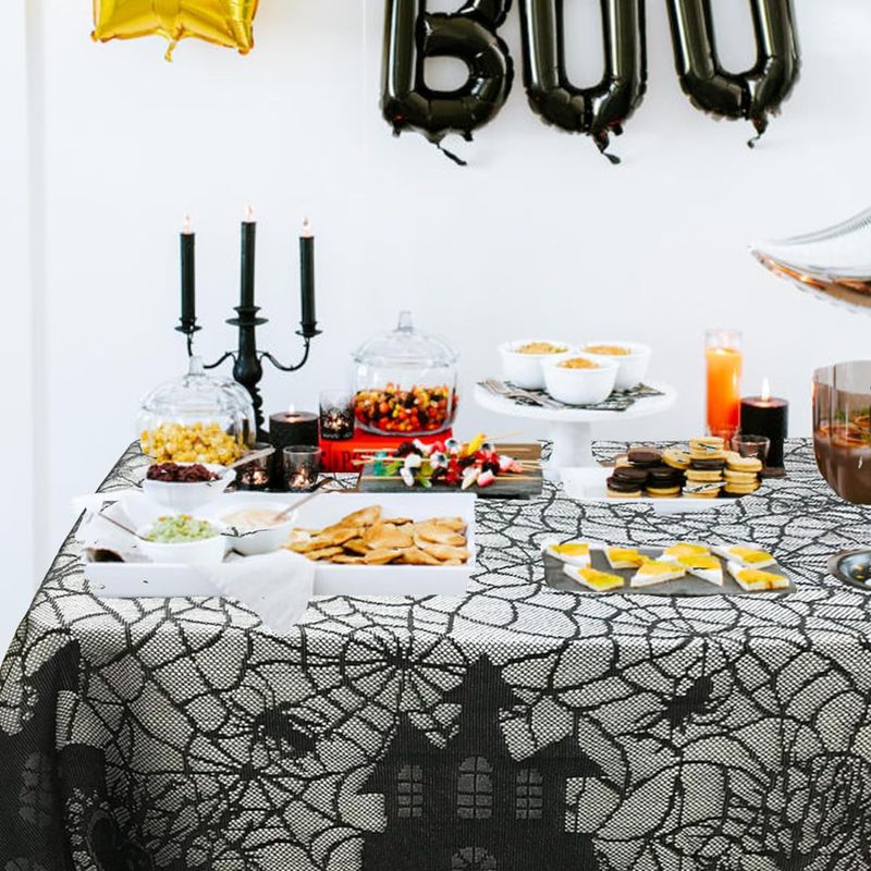 Halloween Spitze Tisch Läufer Schwarz Spinne Web Tischdecke Kamin Abdeckung Kaminsims Halloween Dekoration 2024 Home Party Clot_voghion.com