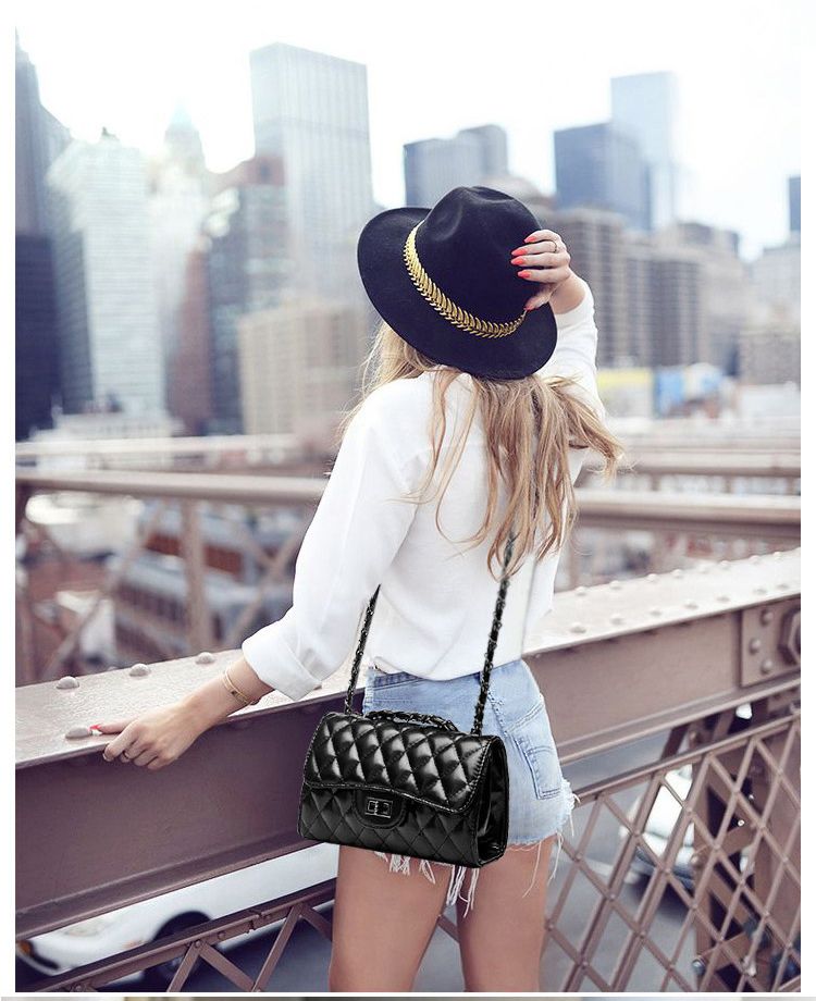 Borsa a catena a rombo da donna Nuove borse autunnali e invernali Borsa a tracolla da donna con chiusura a scatto_voghion.com