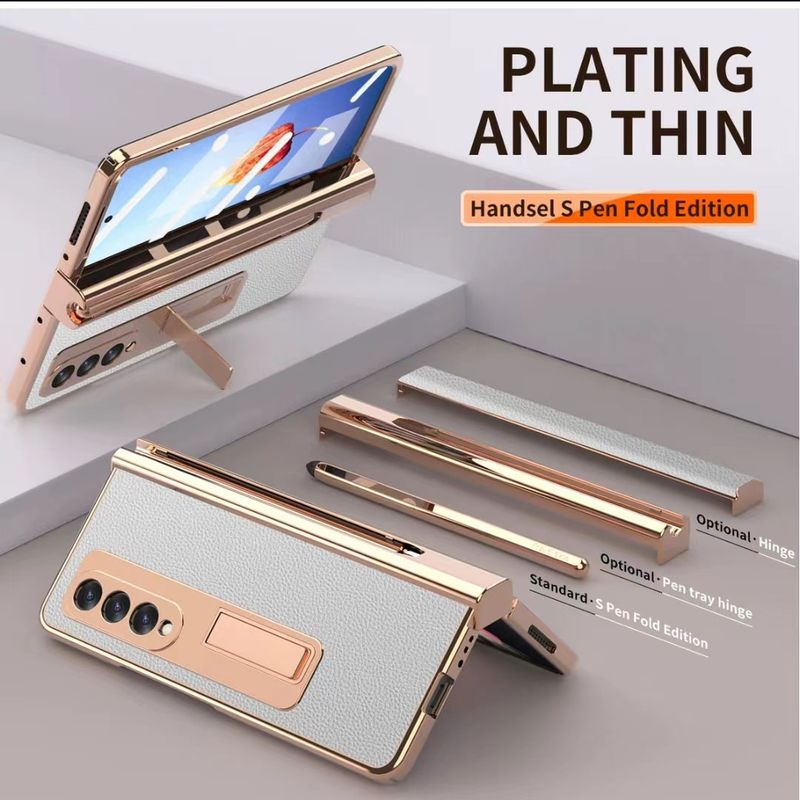 For Samsung Galaxy Z Fold 3 4 5 5G Fold4 Luxury Business Leather Thin Capacitive Pen Slot Phone Case Cover_voghion.com