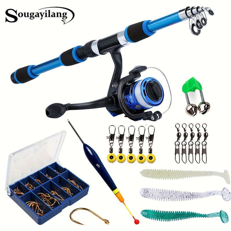 Sougayilang 70,87 tommer/5,9 fot komplett sett med Telescc fiskestang og snelle Baits Hoo reisestangsett_voghion.com