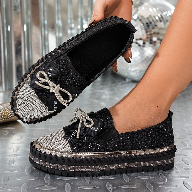 Damenschuhe Neue große Größe Strass Schleife Freizeitschuhe Nischendesign Einzelschuhe Trend_voghion.com