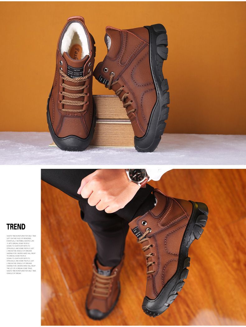 Herrenschuhe Baumwollschuhe Herrenpelzschuhe Wollwinter Fleece-gefütterte warme verdickte High-Top Anti-Rutsch-Schneestiefel für Herren im Nordosten_voghion.com
