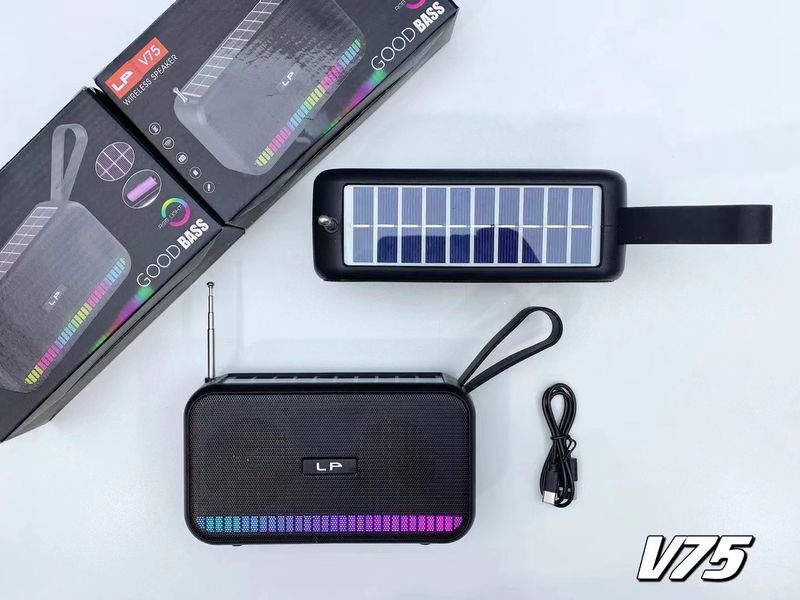 New LP-V75 Solar Bluetooth Speaker RGB Color Light Outdoor Portable External FM Antenna Radio_voghion.com