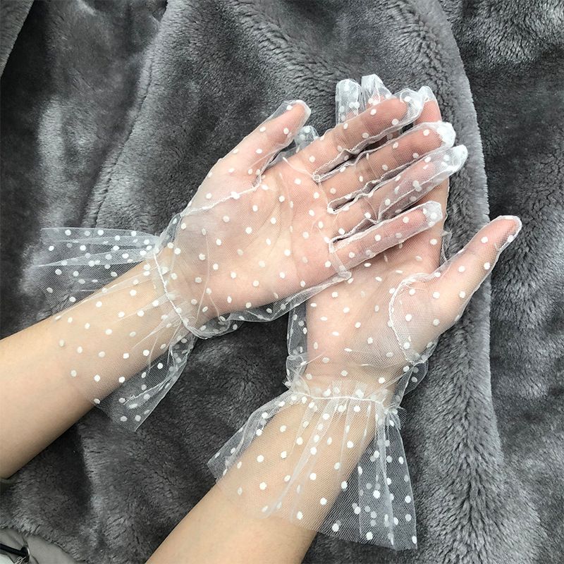 Sommer für Frauen Sonnenschutz gefleckte Radbekleidung kurze dünne Mesh Spitze Hochzeit Handschuhe_voghion.com