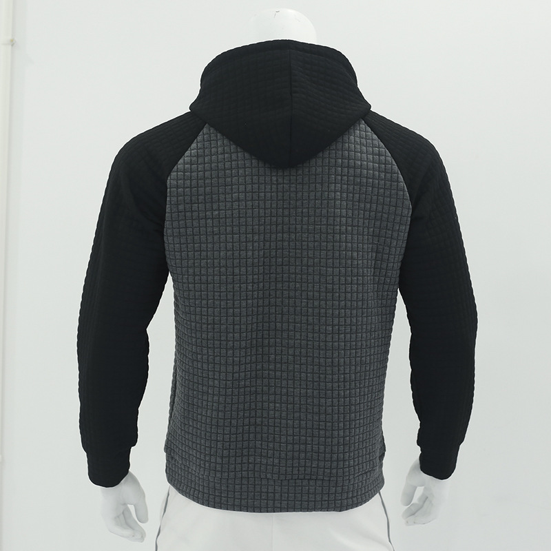 Erkekler yeni jakarlı küçük kare kapşonlu kazak moda renk bloklu eğlence İnce erkek kazak_voghion.com