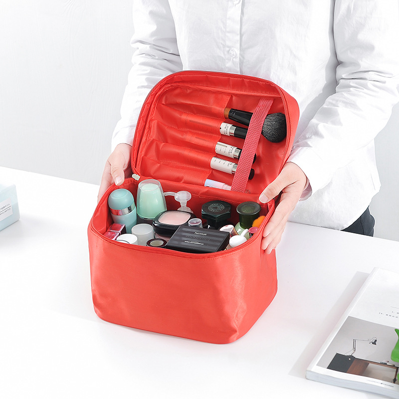 Household storage solid color glossy large-capacity cosmetic storage bag to go out to carry waterproof daily necessities storage box_voghion.com