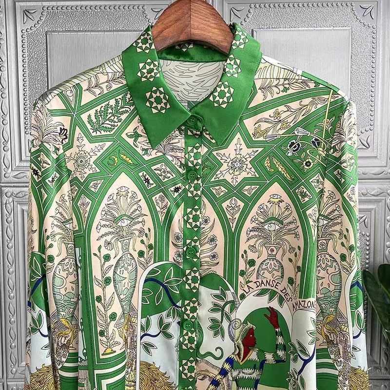 Camicia da donna in finta seta pesante casual a maniche lunghe_voghion.com