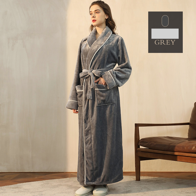 End Of The Year Ins Flannel Robe Men's Simple Large Size Coral Fleece Couple Bathrobe Women Autumn And Winter Long Thick_voghion.com