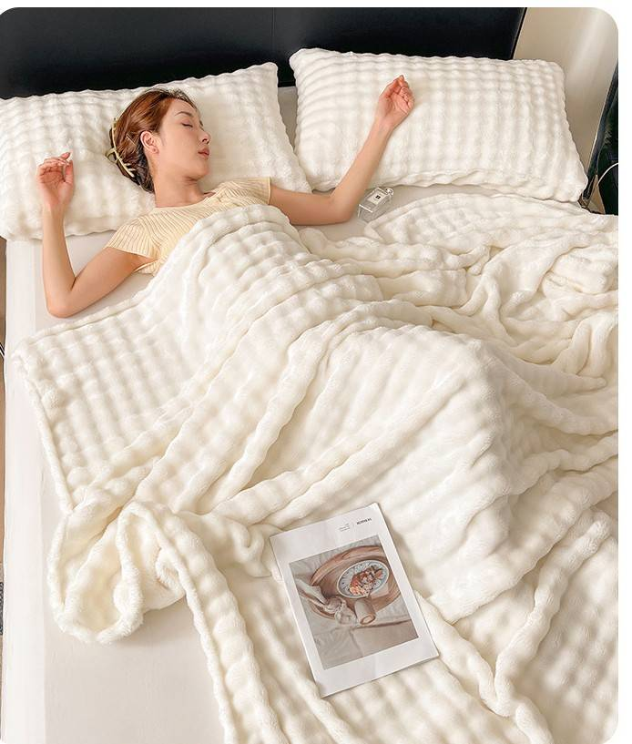 Plush Bubble Rabbit Fleece Blanket Ultra Soft Thick Milk Velvet For Nap Office Home Use_voghion.com