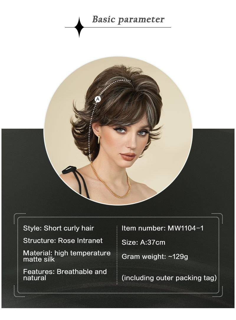 Parrucca con mèches grigie estive, capelli corti, parrucca in fibra chimica e seta, copricapo_voghion.com