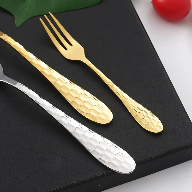 Titanium-Plated Stainless Steel Cutlery Set - Water Cube Design 4-Piece Hotel & Restaurant Grade Tableware In Gift Box_voghion.com