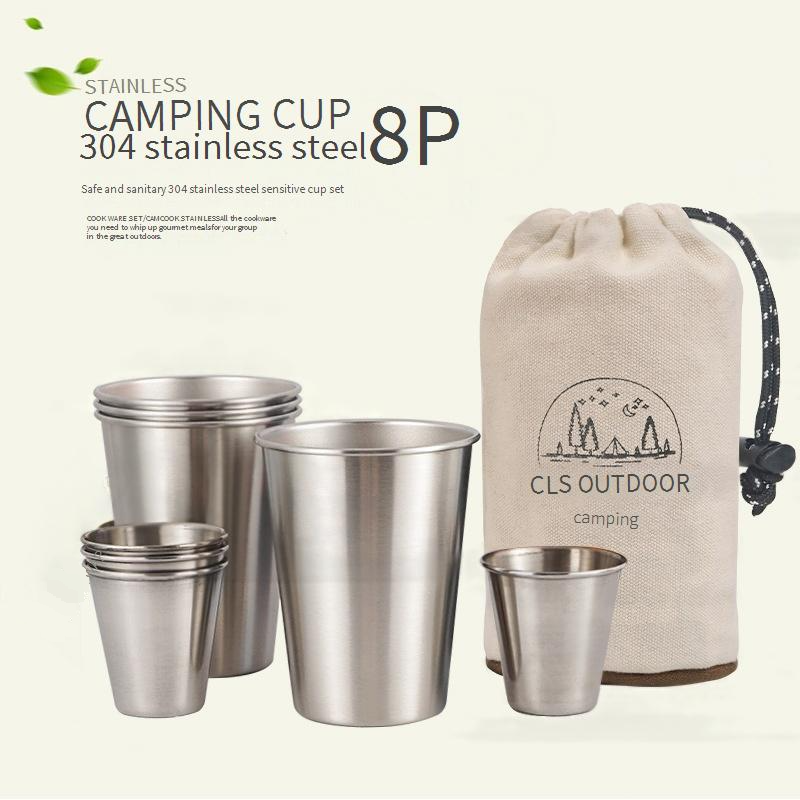 Campingbecher-Set aus Edelstahl 304 – 8-teiliges Outdoor-Trinkgeschirr für Picknick und Reisen (unzerbrechlich, rostfrei, vielseitig einsetzbar für Bier/Whiskey/Heißgetränke)_voghion.com
