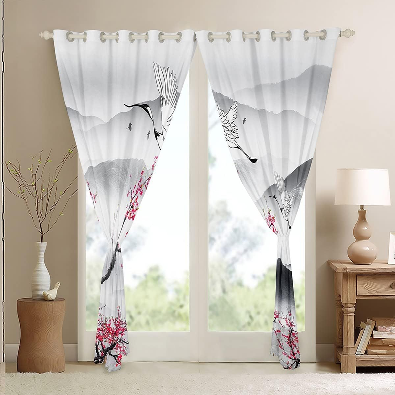 Cherry Blossom Window Treatments Crane Hokusai Pattern Window Curtains For Bedroom Living Room Teens Japanese Ukiyoe Window Drapes Japanese Style_voghion.com
