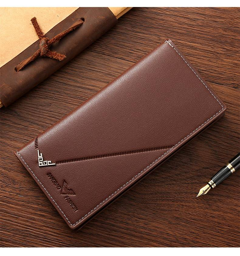 Cartera de hombre, cartera larga para hombre, cartera vertical fina para jóvenes, cartera de negocios retro de moda de gran capacidad con múltiples tarjetas._voghion.com
