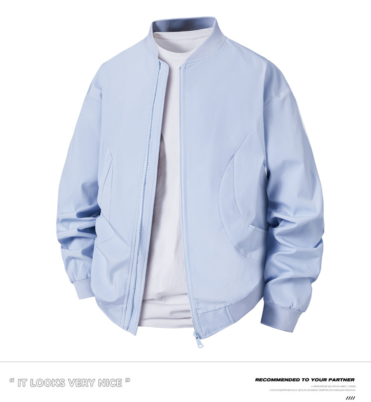 Men's Baseball Jacket Spring Lightweight Water-Resistant Slim Fit Casual Windbreaker Coat With Stand Collar_voghion.com