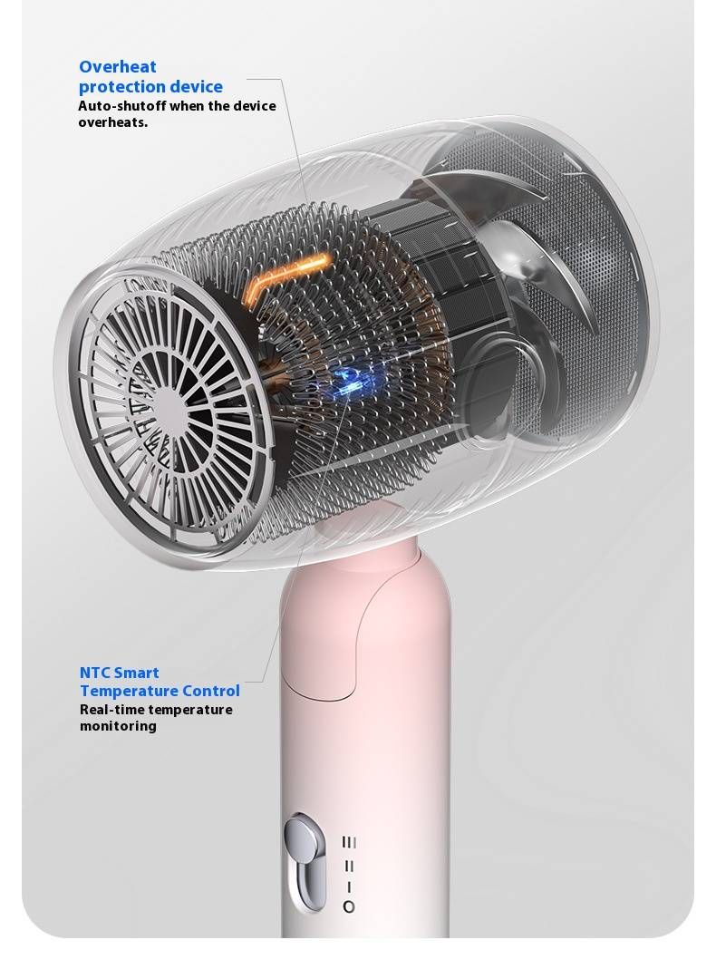 Asciugacapelli pieghevole - Motore ad alta velocità da 800 W, 3 impostazioni di caldo/freddo, compatto e leggero per dormitori/viaggi (bianco/rosa/blu)_voghion.com