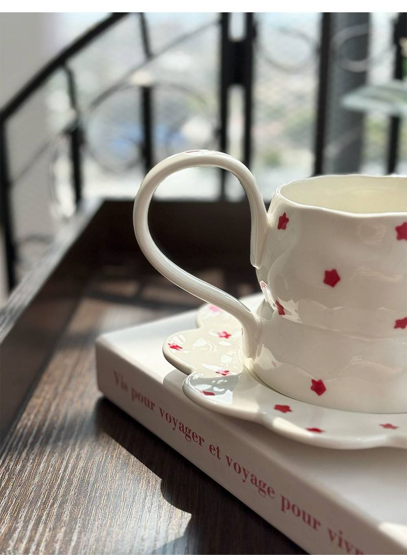 American Pastoral Style, Niche Design, Hand Pinched Irregular Ceramic Coffee Cups And Plates, Small Floral Cups And Plates_voghion.com