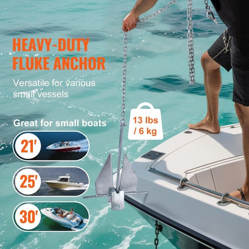 Bo Fluke Rope And 0.4 HotDipped Style Chain Fluke LBS Kit Anchor Galvanized Anchor Steel Two 7.9' 101' Marine 13 With Shackles_voghion.com