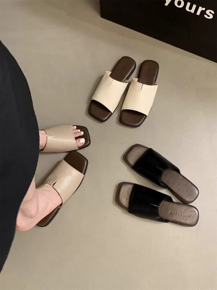 Sandales de style français 2025 pour femmes, chaussures d'été d'extérieur, bout carré exquis, sans fatigue des pieds, plates et ultra-douces_voghion.com