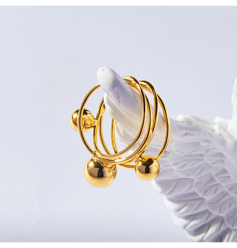 Retro Personalized Versatile Ring, Multi-layer Line Stacked Wind Ring, Niche Gold Round Bead Titanium Steel Gold-plated Index Finger Ring_voghion.com